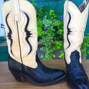 Frye black and cream cowboy boots